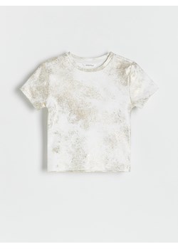 Reserved - T-shirt z metalicznym efektem - biały ze sklepu Reserved w kategorii Bluzki dziewczęce - zdjęcie 173597607