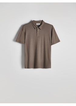 Reserved - Koszulka polo regular z domieszką lnu - ciemnobrązowy ze sklepu Reserved w kategorii T-shirty męskie - zdjęcie 173597898