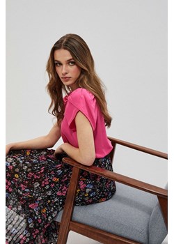 Bluzka koszulowa z bufkami różowa ze sklepu Moodo.pl w kategorii Bluzki damskie - zdjęcie 173598408