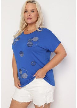 Granatowy  T-shirt z Bawełny Wykończony Cyrkoniami Krissianne ze sklepu Born2be Odzież w kategorii Bluzki damskie - zdjęcie 173598475