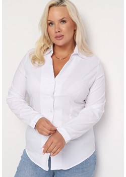 Biała Wiskozowa Koszula z Długim Rękawem i Kołnierzem Riefia ze sklepu Born2be Odzież w kategorii Koszule damskie - zdjęcie 173598615