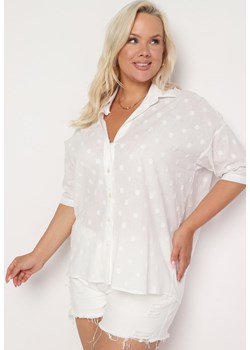 Biała Bawełniana Koszula z Krótkim Rękawem w Ozdobne Kropki Tinasenna ze sklepu Born2be Odzież w kategorii Koszule damskie - zdjęcie 173598629