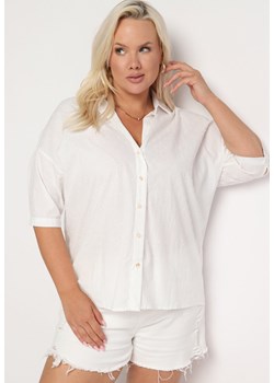Biała Bawełniana Koszula z Krótkim Rękawem Tinalyni ze sklepu Born2be Odzież w kategorii Koszule damskie - zdjęcie 173598636