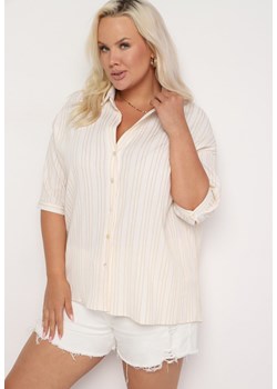 Beżowa Bawełniana Koszula z Dłuższym Tyłem Anastiama ze sklepu Born2be Odzież w kategorii Koszule damskie - zdjęcie 173598727