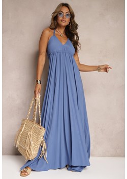 Niebieska Rozkloszowana Sukienka Bawełniana z Wiązaniem na Szyi Panethea ze sklepu Renee odzież w kategorii Sukienki - zdjęcie 173599988