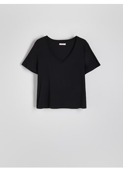 Reserved - Bawełniany t-shirt - czarny ze sklepu Reserved w kategorii Bluzki damskie - zdjęcie 173601258
