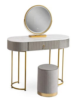 Szara toaletka glamour z lustrem i welurową pufą - Erton 4X ze sklepu Edinos.pl w kategorii Toaletki - zdjęcie 173602059