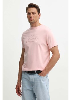 Karl Lagerfeld t-shirt bawełniany męski kolor różowy z aplikacją 542225.755030 ze sklepu ANSWEAR.com w kategorii T-shirty męskie - zdjęcie 173602899