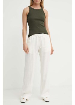 Samsoe Samsoe spodnie lniane HOYS kolor biały proste medium waist F23900002 ze sklepu PRM w kategorii Spodnie damskie - zdjęcie 173605339