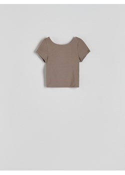 Reserved - T-shirt z wycięciem na plecach - oliwkowy ze sklepu Reserved w kategorii Bluzki damskie - zdjęcie 173606408