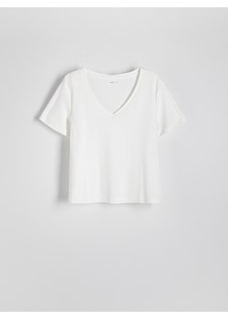 Reserved - Bawełniany t-shirt - złamana biel ze sklepu Reserved w kategorii Bluzki damskie - zdjęcie 173606809
