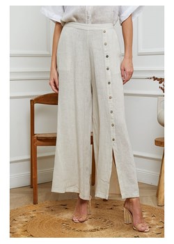 La Compagnie Du Lin Lniane spodnie w kolorze kremowym ze sklepu Limango Polska w kategorii Spodnie damskie - zdjęcie 173607267