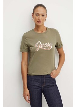 Guess t-shirt bawełniany GLITTERY damski kolor zielony W4YI09 JA914 ze sklepu ANSWEAR.com w kategorii Bluzki damskie - zdjęcie 173608087