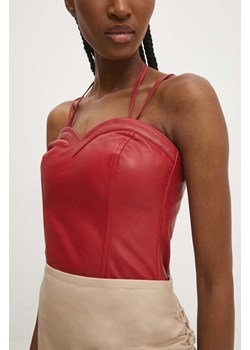 Answear Lab top skórzany kolor czerwony gładka ze sklepu ANSWEAR.com w kategorii Bluzki damskie - zdjęcie 173608186