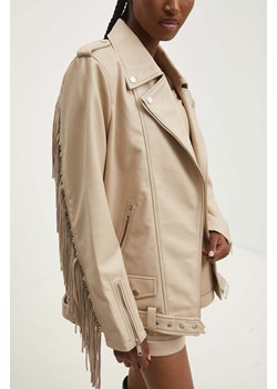 Answear Lab kurtka skórzana damska kolor beżowy przejściowa ze sklepu ANSWEAR.com w kategorii Kurtki damskie - zdjęcie 173608228