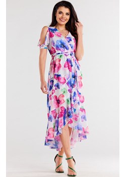 Sukienka kopertowa z szyfonu w kwiaty A508, Kolor multicolour, Rozmiar L, Awama ze sklepu Primodo w kategorii Sukienki - zdjęcie 173613778