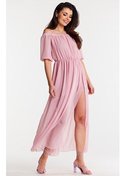 Długa sukienka z szyfonu pudrowy róż A515, Kolor róż pudrowy, Rozmiar L/XL, Awama ze sklepu Primodo w kategorii Sukienki - zdjęcie 173613798