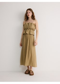 Reserved - Sukienka maxi z odciętym dekoltem - oliwkowy ze sklepu Reserved w kategorii Sukienki - zdjęcie 173617008