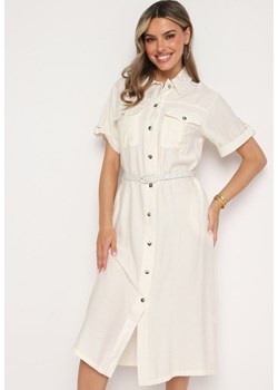 Biała Wiskozowa Sukienka o Koszulowym Kroju z Paskiem Nelavyn ze sklepu Born2be Odzież w kategorii Sukienki - zdjęcie 173619869
