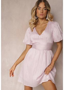 Różowa Taliowana Sukienka z Dodatkiem Bawełny na Suwak Ozdobiona Bufiastymi Rękawami Malfea ze sklepu Renee odzież w kategorii Sukienki - zdjęcie 173620255