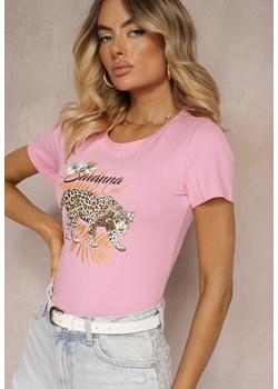 Różowy Bawełniany T-shirt ze Zwierzęcym Nadrukiem Zeliflea ze sklepu Renee odzież w kategorii Bluzki damskie - zdjęcie 173620295