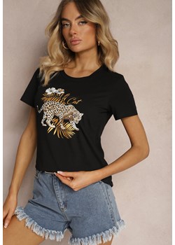 Czarny Bawełniany T-shirt ze Zwierzęcym Nadrukiem Zeliflea ze sklepu Renee odzież w kategorii Bluzki damskie - zdjęcie 173620305