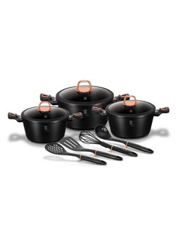 Aluminiowy czarny zestaw garnków z akcesoriami M3-B29 ze sklepu Edinos.pl w kategorii Garnki - zdjęcie 173621576