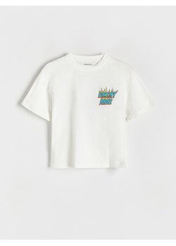 Reserved - T-shirt oversize z nadrukiem - złamana biel ze sklepu Reserved w kategorii T-shirty chłopięce - zdjęcie 173624049