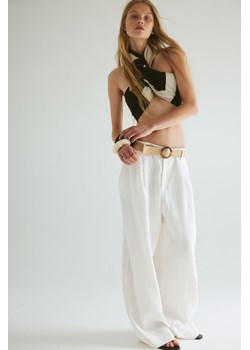 H & M - Szerokie spodnie z paskiem - Biały ze sklepu H&M w kategorii Spodnie damskie - zdjęcie 173624765
