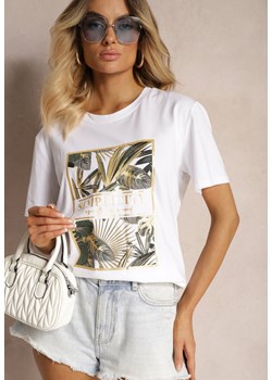Biały T-shirt z Bawełny z Krótkim Rękawem i Nadrukiem Silifea ze sklepu Renee odzież w kategorii Bluzki damskie - zdjęcie 173625966