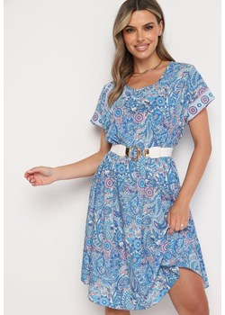 Niebieska Wiskozowa Sukienka o Rozkloszowanym Kroju w Stylu Boho Melnea ze sklepu Born2be Odzież w kategorii Sukienki - zdjęcie 173626367