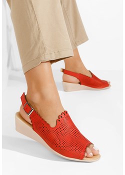 Czerwone sandały damskie skórzane Claudia ze sklepu Zapatos w kategorii Sandały damskie - zdjęcie 173628167