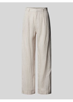 Spodnie lniane o kroju regular fit z zakładkami w pasie model ‘DENISE’ ze sklepu Peek&Cloppenburg  w kategorii Spodnie damskie - zdjęcie 173629529