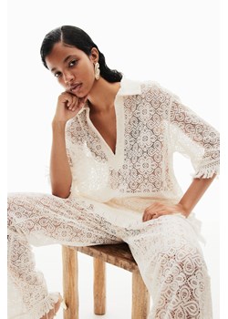 H & M - Koronkowy top polo z frędzlami - Biały ze sklepu H&M w kategorii Bluzki damskie - zdjęcie 173629879