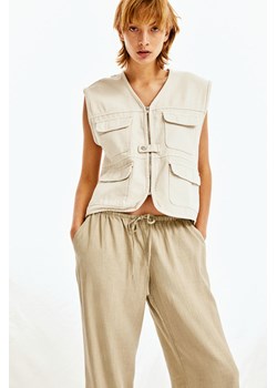 H & M - Spodnie bez zapięcia z domieszką lnu - Zielony ze sklepu H&M w kategorii Spodnie damskie - zdjęcie 173629975