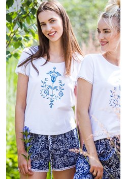 Key Bawełniana letnia piżama damska z rysunkiem ludowym LNS 575 A24, Kolor biało-granatowy, Rozmiar L, Key ze sklepu Primodo w kategorii Piżamy damskie - zdjęcie 173630788