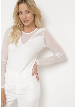 Biała Wiskozowa Bluzka z Długim Rękawem z Siateczki Gloenama ze sklepu Born2be Odzież w kategorii Bluzki damskie - zdjęcie 173636388