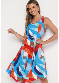 Niebieska Rozkloszowana Sukienka z Wiskozy Zalflea ze sklepu Born2be Odzież w kategorii Sukienki - zdjęcie 173637756