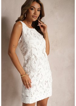 Biała Ażurowa Sukienka Koktajlowa o Pudełkowym Kroju Risamarise ze sklepu Renee odzież w kategorii Sukienki - zdjęcie 173638236