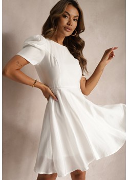 Biała Sukienka z Bufiastymi Rękawami o Rozkloszowanym Kroju Felifea ze sklepu Renee odzież w kategorii Sukienki - zdjęcie 173638256
