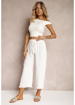 Białe Szerokie Spodnie High Waist z Gumką w Pasie Jolfea ze sklepu Renee odzież w kategorii Spodnie damskie - zdjęcie 173638326