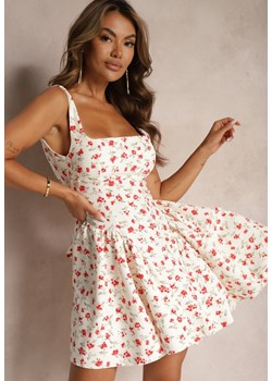 Beżowa Sukienka na Ramiączkach o Kwiatowym Wzorze z Kwadratowym Dekoltem i Ramiączkami Belifea ze sklepu Renee odzież w kategorii Sukienki - zdjęcie 173640899