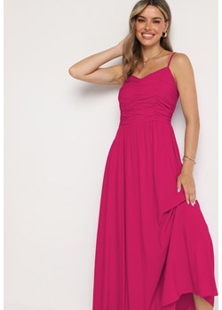Różowa  Rozkloszowana Wiskozowa Sukienka na Cienkich Regulowanych Ramiączkach Canelsea ze sklepu Born2be Odzież w kategorii Sukienki - zdjęcie 173641167