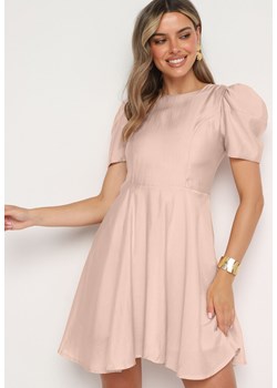Różowa Rozkloszowana Sukienka z Bufiastymi Rękawami Elifea ze sklepu Born2be Odzież w kategorii Sukienki - zdjęcie 173641386