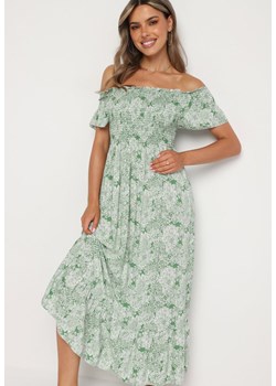 Zielona Sukienka Hiszpanka z Bawełny Ozdobiona Falbanką Risalens ze sklepu Born2be Odzież w kategorii Sukienki - zdjęcie 173641449