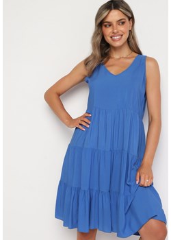 Niebieska Rozkloszowana Sukienka z Bawełny na Ramiączkach Zasea ze sklepu Born2be Odzież w kategorii Sukienki - zdjęcie 173641617