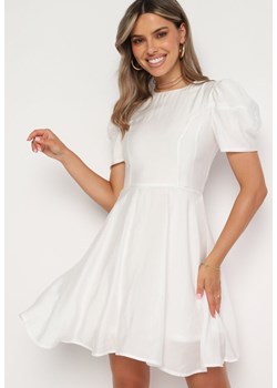 Biała Rozkloszowana Sukienka z Bufiastymi Rękawami Elifea ze sklepu Born2be Odzież w kategorii Sukienki - zdjęcie 173642777