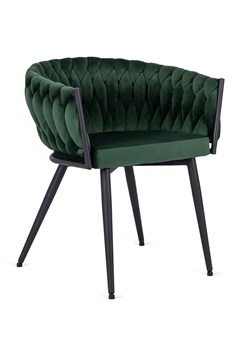 Zielone plecione welurowe krzesło - Hado ze sklepu Edinos.pl w kategorii Krzesła - zdjęcie 173643786