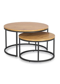 Komplet 2 okrągłych stolików do salonu dąb złoty - Asmo ze sklepu Edinos.pl w kategorii Stoły ogrodowe - zdjęcie 173643898