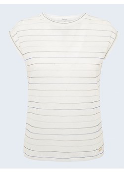 Pepe Jeans FOOTWEAR Lniana koszulka w kolorze biało-jasnoszarym ze sklepu Limango Polska w kategorii Bluzki damskie - zdjęcie 173653046